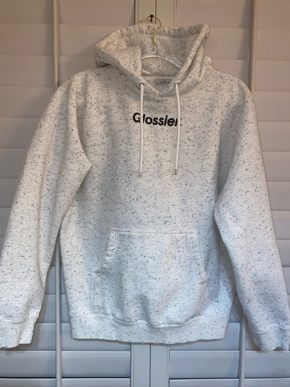 Glossier Speckled White Hoodie Sweatshirt Size Small Great Used Condition